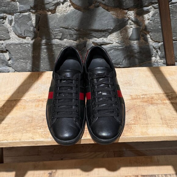 Gucci Black Leather Ace Low-top Sneakers - Picture 4 of 13